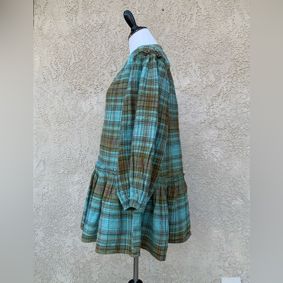 NWOT Free People Alexa Green Plaid Waffle Knit Drop Hem Mini Dress - Picture 4 of 7